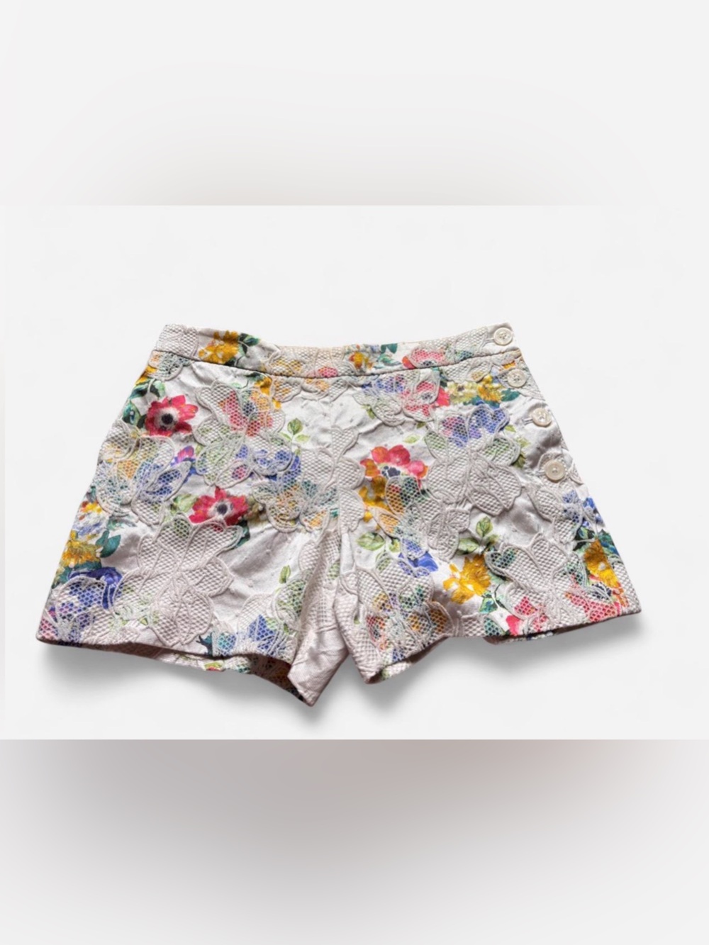 Anthropologie Elevenses Catalonia Floral 3D Texture Button-Side Shorts Size 6